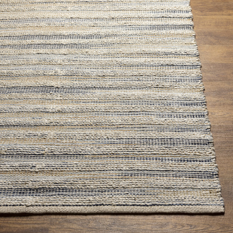 Handmade Blue and Beige Cotton Flat Woven 8' x 10' Rug