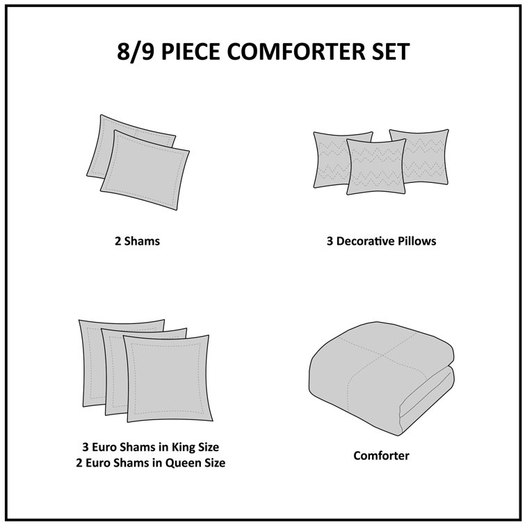 Gray Queen Cotton Jacquard 8-Piece Bedspread Set