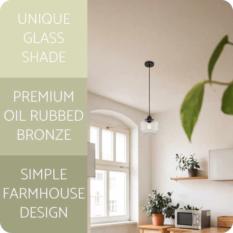 Maia 10" Oil-Rubbed Bronze Farmhouse Pendant with Clear Schoolhouse Glass Shade