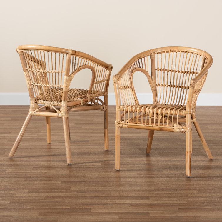 Natural Brown Rattan Slat Back Arm Chair Set
