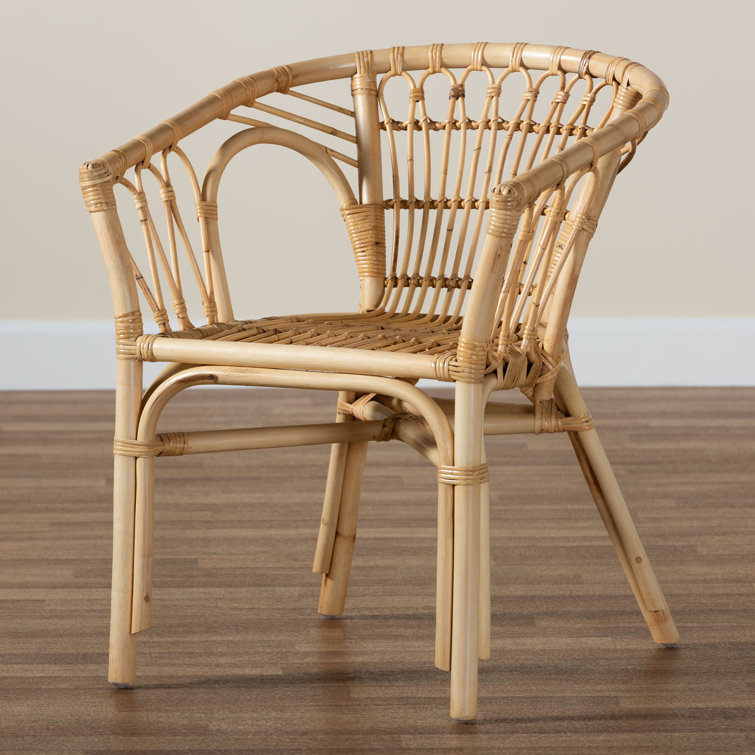Bohemian Bali Low Slat Rattan and Cane Brown Arm Chair