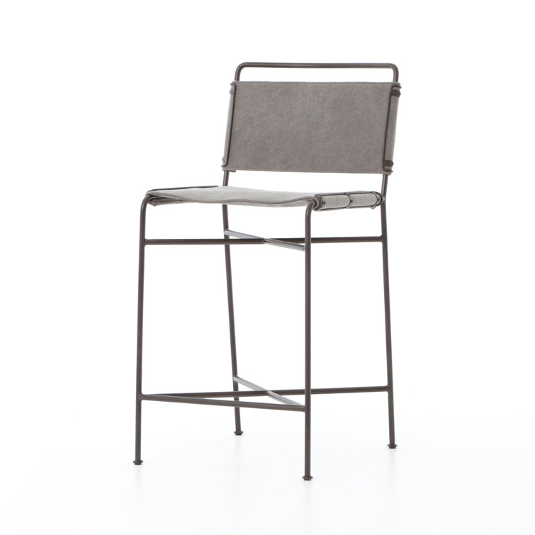 Stonewash Grey Metal Counter Stool with Fabric Sling Seat