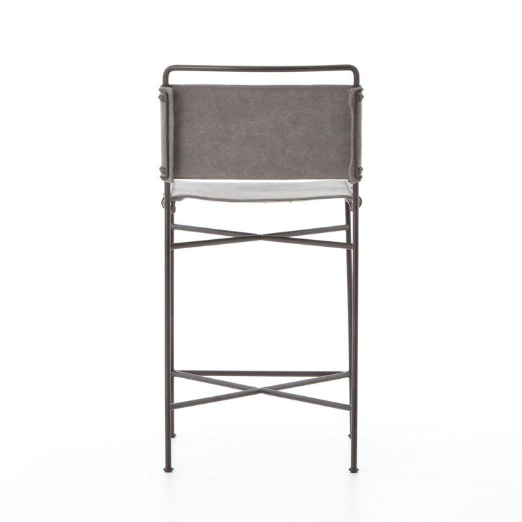 Stonewash Grey Metal Counter Stool with Fabric Sling Seat