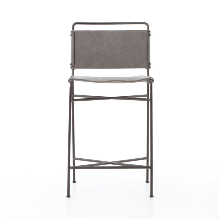 Stonewash Grey Metal Counter Stool with Fabric Sling Seat