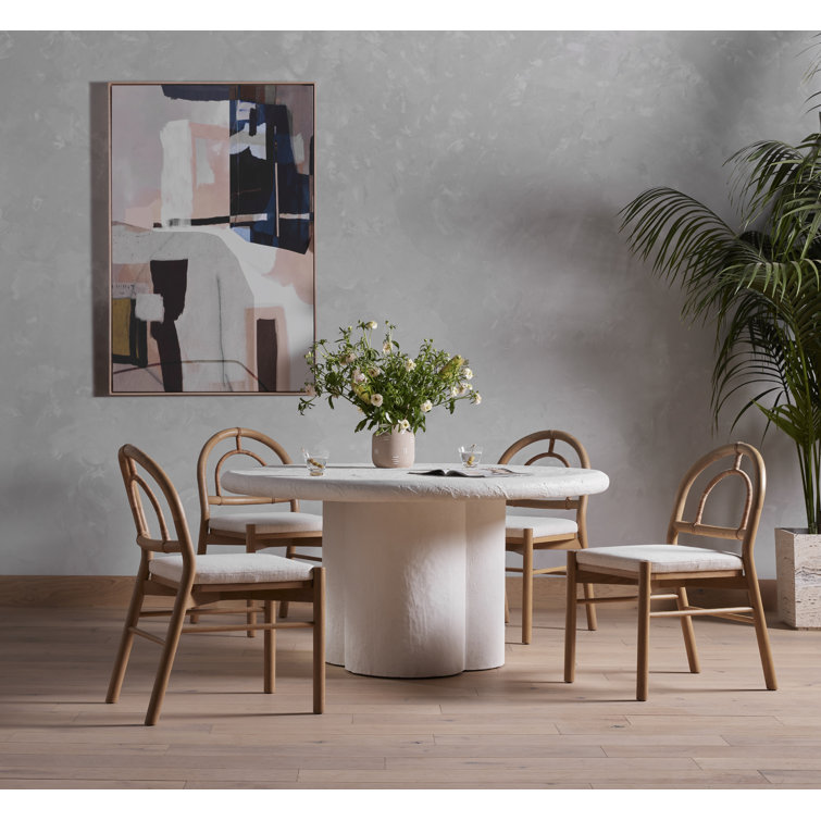 Modern Round 60'' Beige Marble & Wood Dining Table