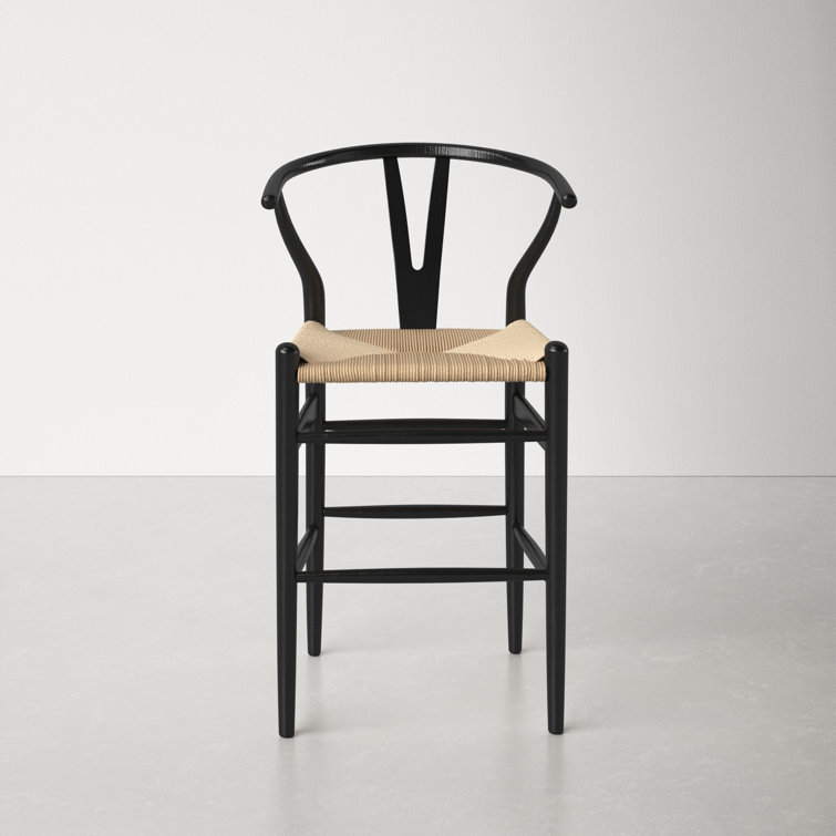 Black and Natural Wood Counter Stool with Wicker Seat