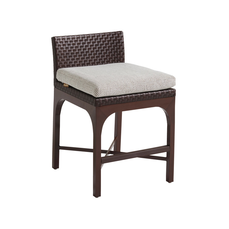 Elegant English Walnut & Woven Leather 24" Counter Stool