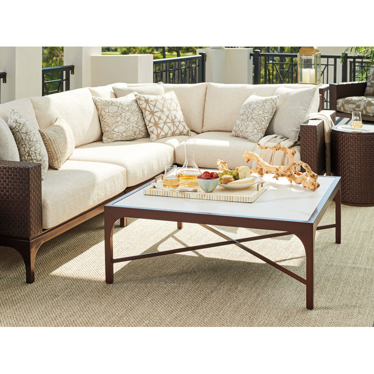 Abaco 42'' English Walnut Look Square Cocktail Table with Sintered Stone Top
