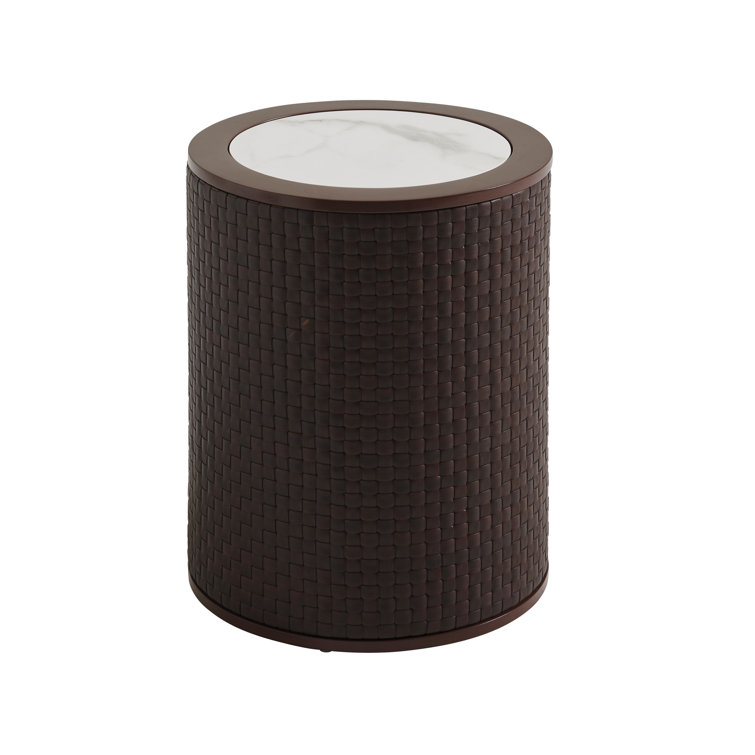 Abaco 18" Brown and White Woven Wicker Round Accent Table