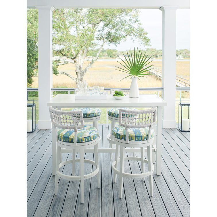 Oyster White Transitional Swivel Bar Stool with Herringbone Wicker