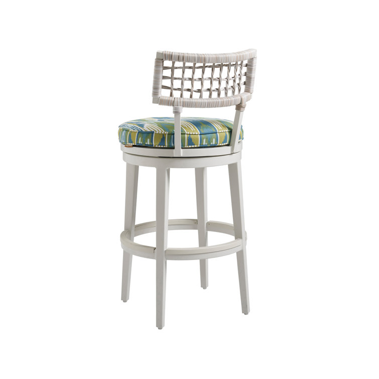 Oyster White Transitional Swivel Bar Stool with Herringbone Wicker