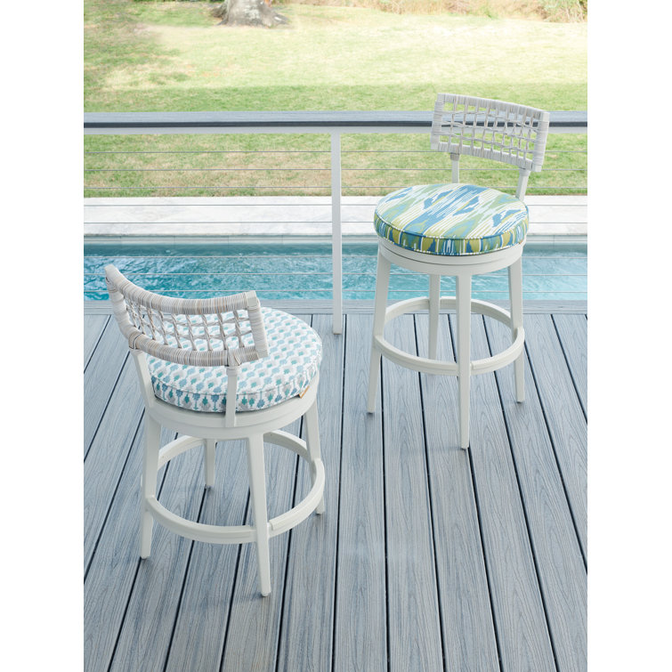 Oyster White Transitional Swivel Bar Stool with Herringbone Wicker