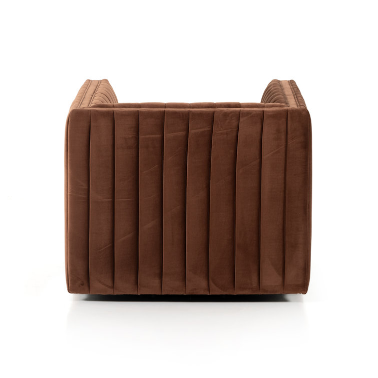 Brown Velvet Swivel Armchair with Wood Frame