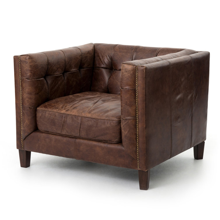 Abbott Cigar Leather and Wood Accent Chair