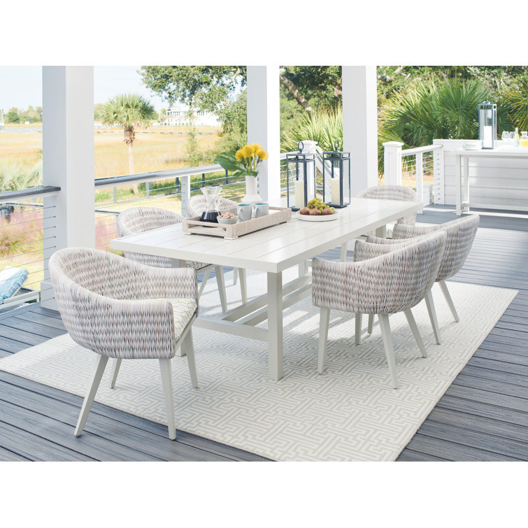 Seabrook Transitional 88" Oyster-White Aluminum Dining Table