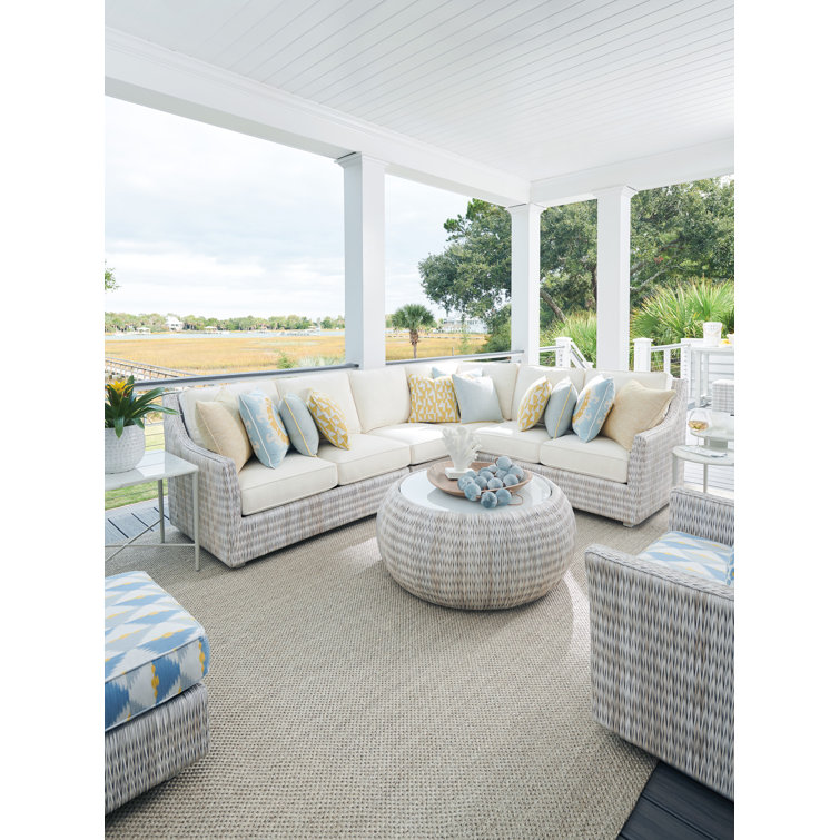 Cream Woven Round Glass Top Cocktail Table