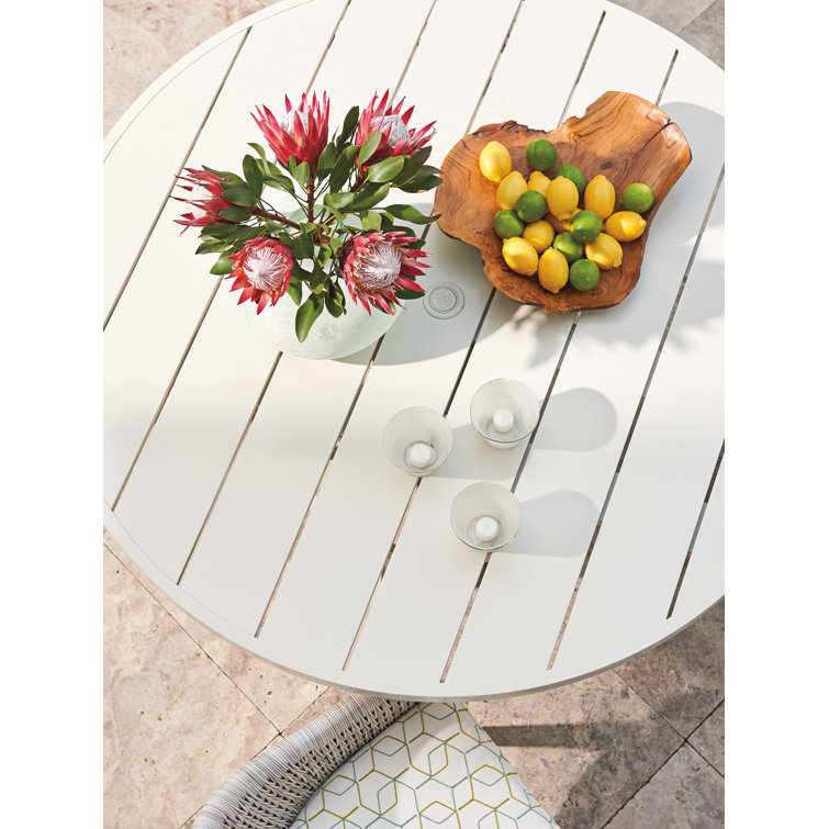 Seabrook 60" White Aluminum and Wicker Round Dining Table