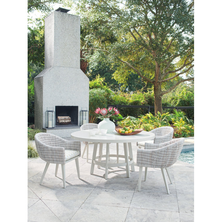 Seabrook 60" White Aluminum and Wicker Round Dining Table