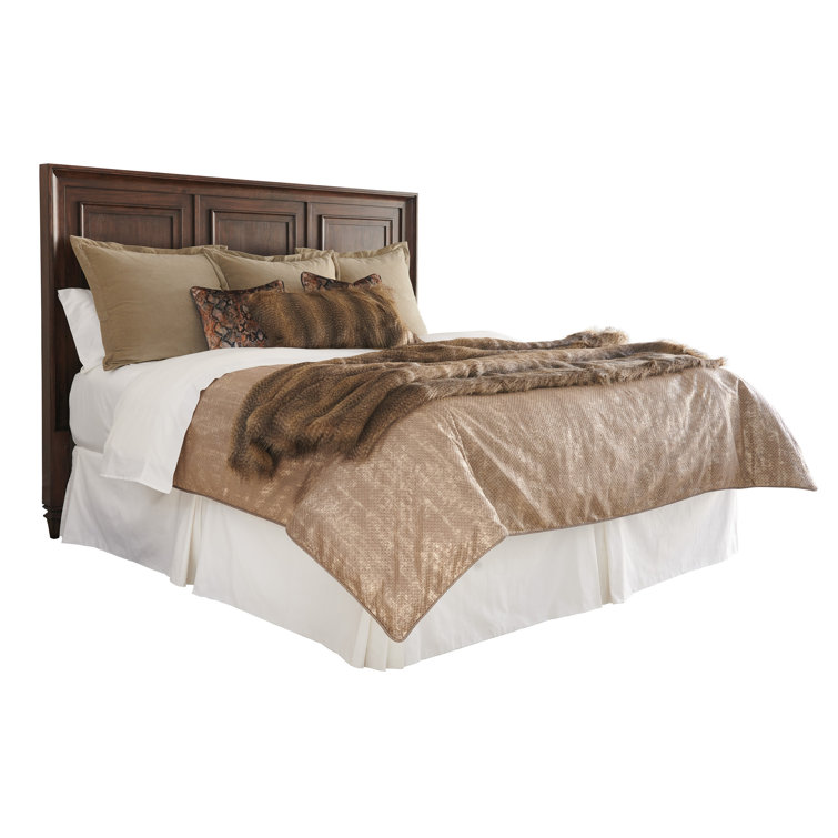 Lexington Walnut Creek King Wood Panel Headboard with Brass Accents