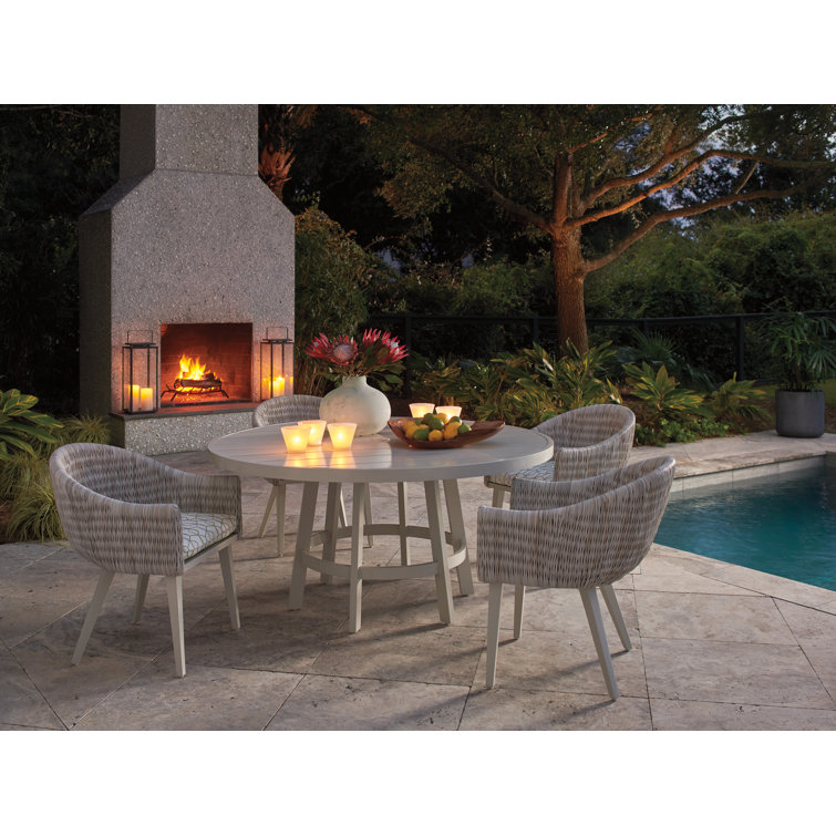 Seabrook 60" White Aluminum and Wicker Round Dining Table