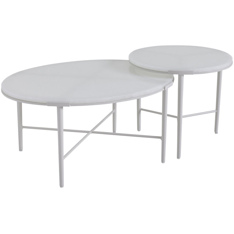 Seabrook Round White Aluminum & Wicker Outdoor Coffee Table