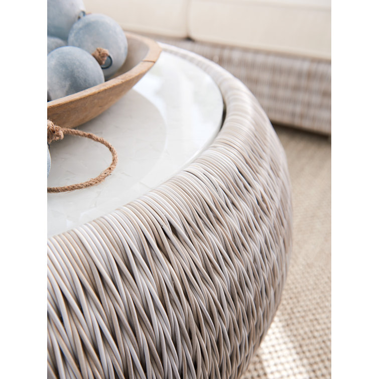 Cream Woven Round Glass Top Cocktail Table