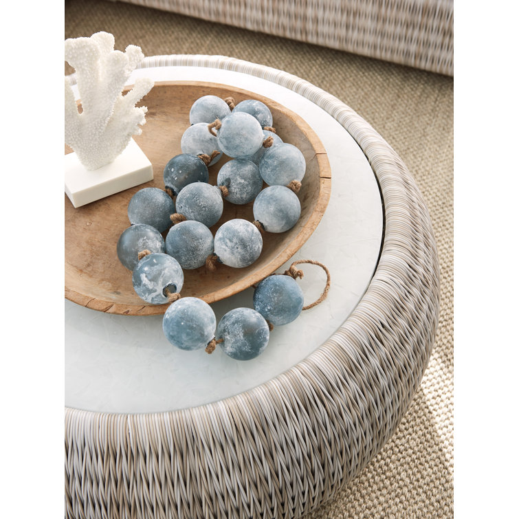 Cream Woven Round Glass Top Cocktail Table
