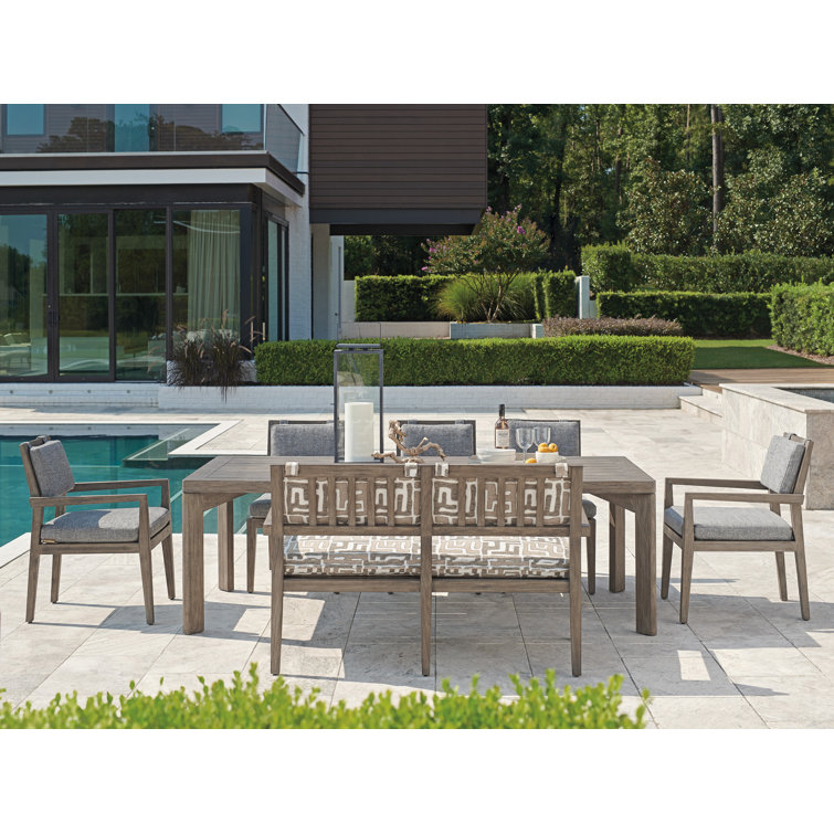 La Jolla Casual Contemporary Teak Outdoor Bench with Faux Slate Accents