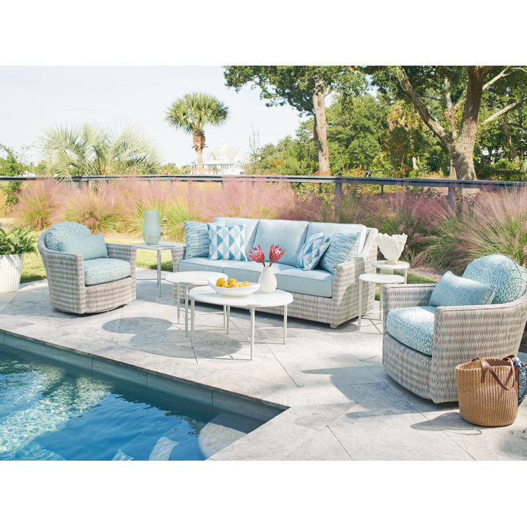 Seabrook Round White Aluminum & Wicker Outdoor Coffee Table