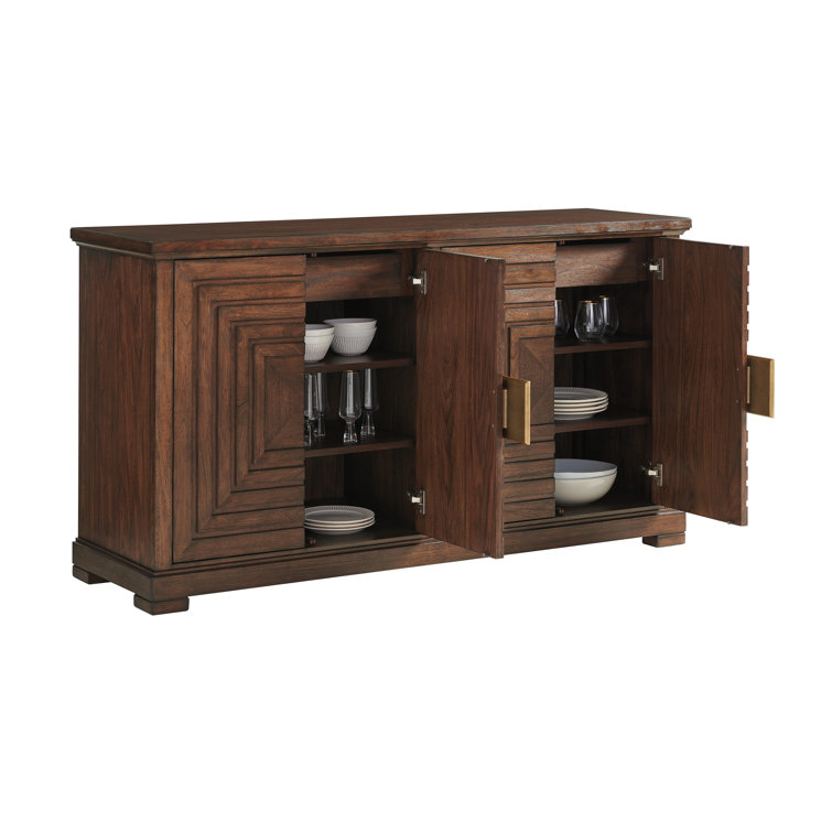 69" Walnut and Travertine Transitional Buffet with Felt-Lined Drawers