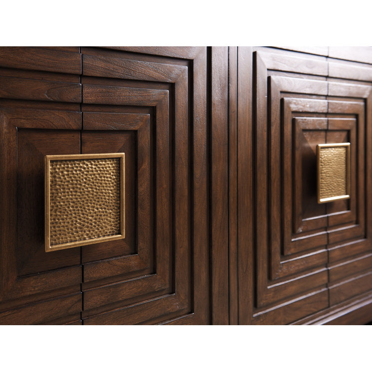 69" Walnut and Travertine Transitional Buffet with Felt-Lined Drawers