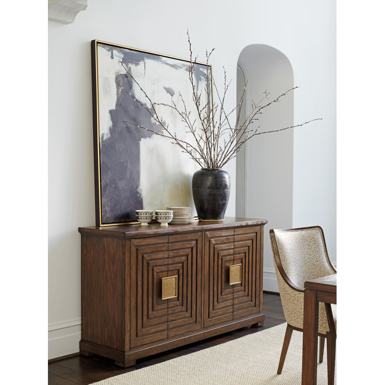 69" Walnut and Travertine Transitional Buffet with Felt-Lined Drawers