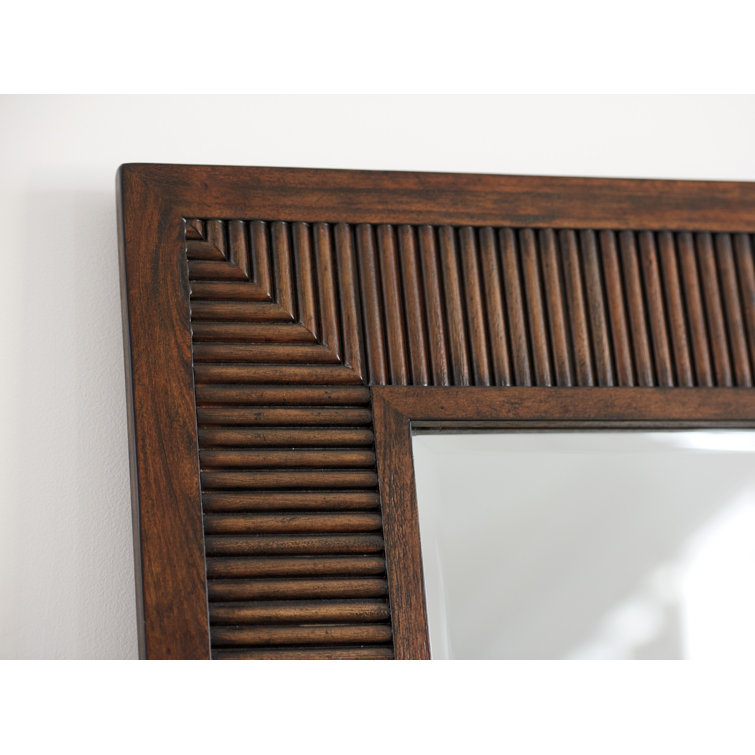 Transitional Mitered Tambour Wood Square Mirror in Brown