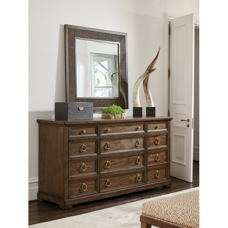 Transitional Mitered Tambour Wood Square Mirror in Brown