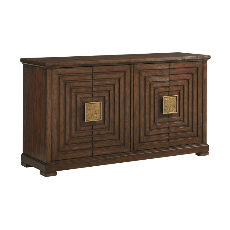 69" Walnut and Travertine Transitional Buffet with Felt-Lined Drawers