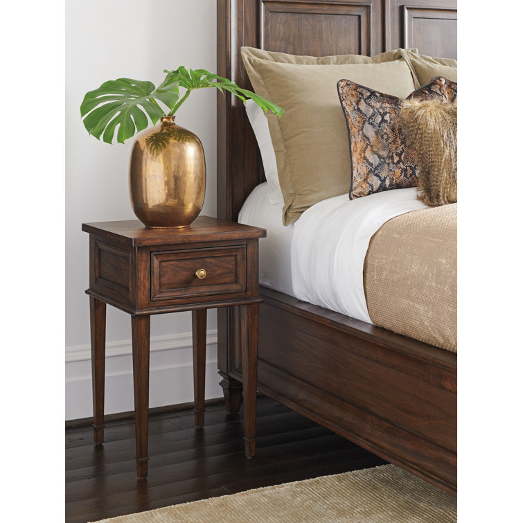 Brown Walnut Wood 1 Drawer Transitional Nightstand