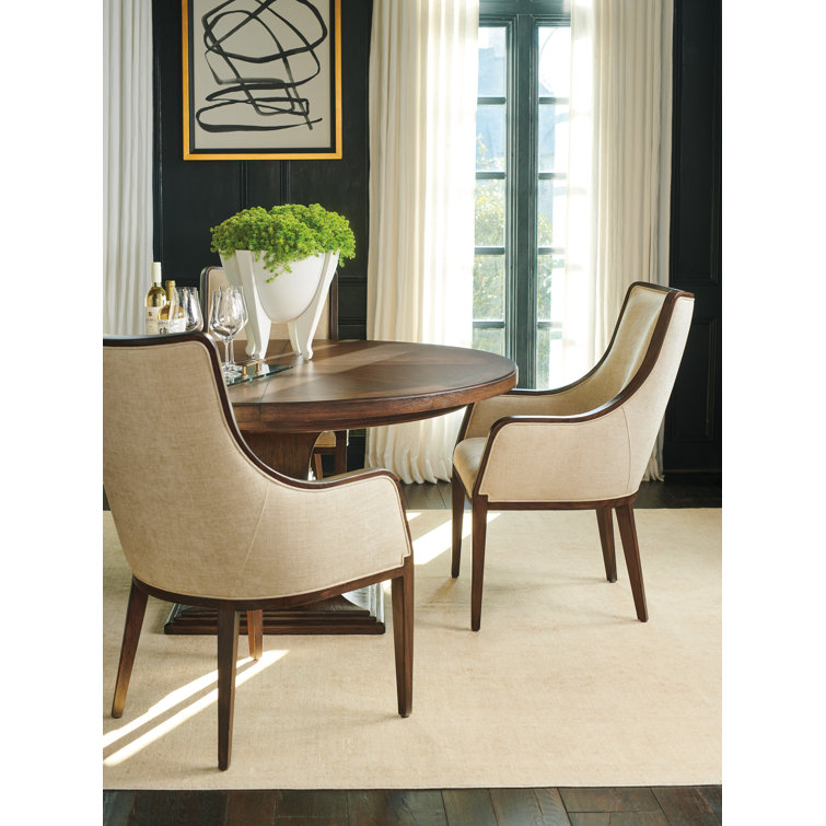 Beige Leather Transitional Arm Chair with Brown/Red Accents