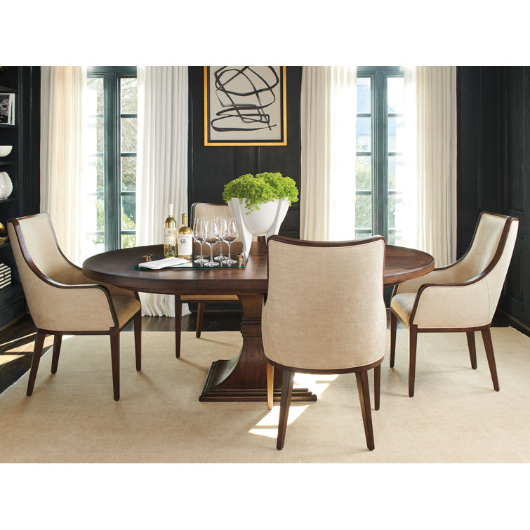 Beige Leather Transitional Arm Chair with Brown/Red Accents
