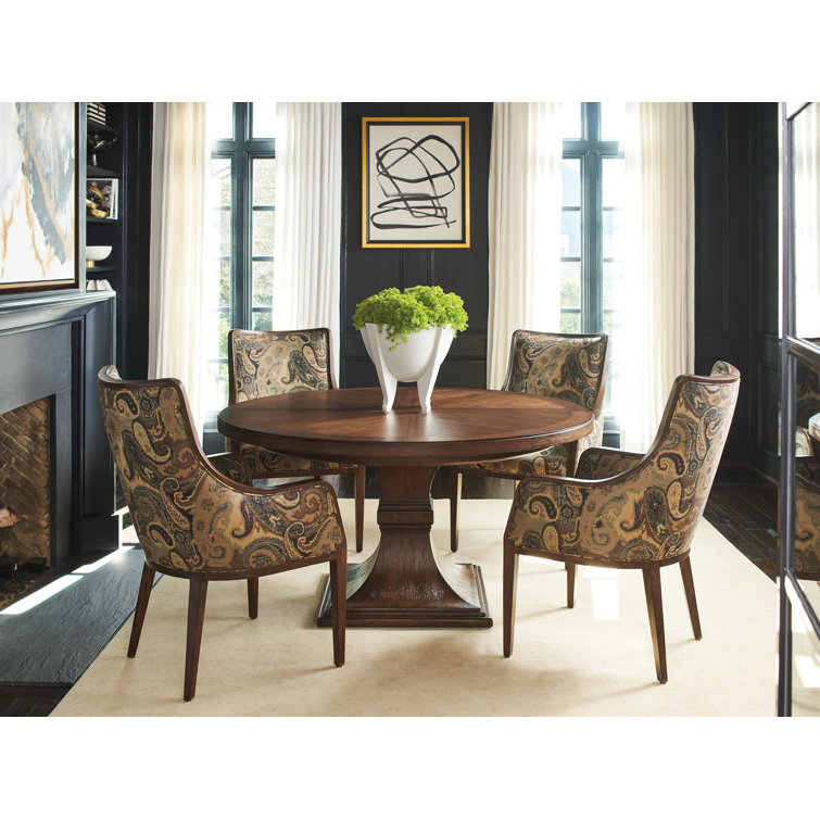 58" Brown Walnut Extendable Round Dining Table
