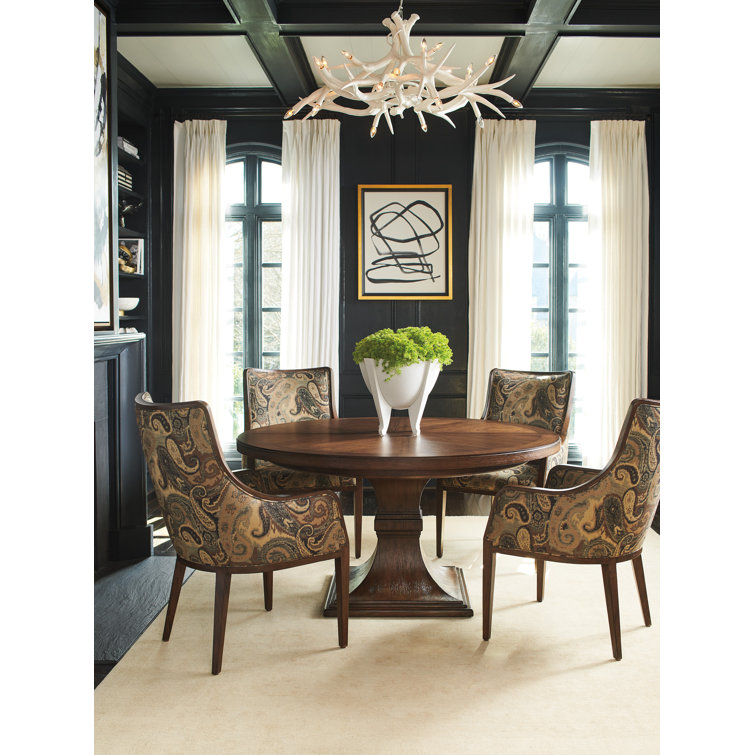 58" Brown Walnut Extendable Round Dining Table