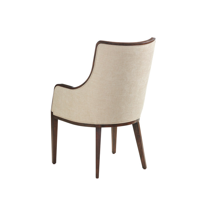 Beige Leather Transitional Arm Chair with Brown/Red Accents