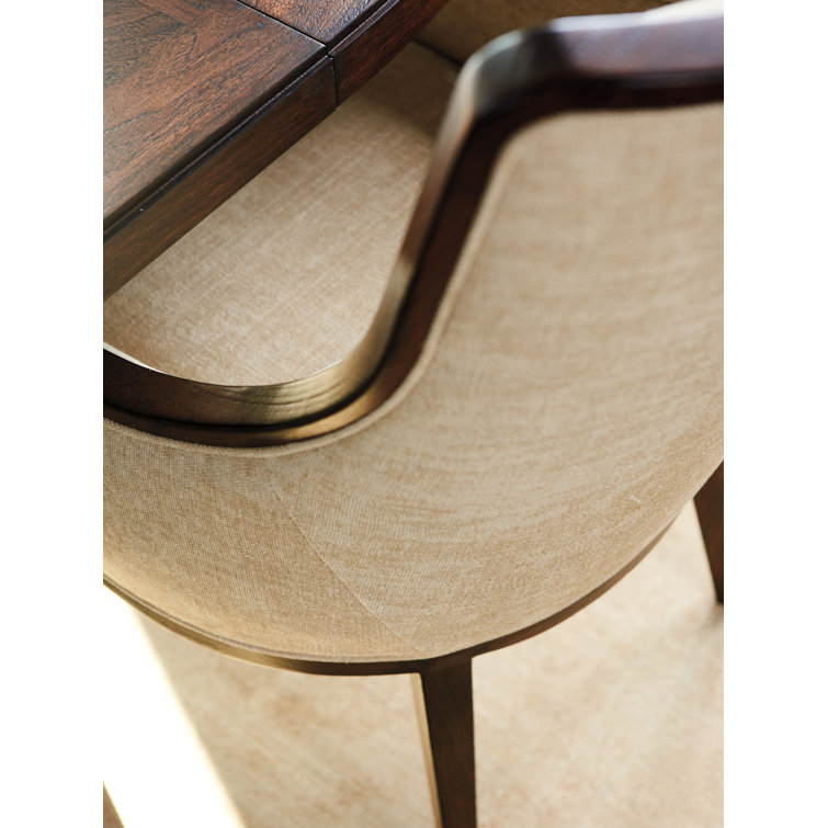 Beige Leather Transitional Arm Chair with Brown/Red Accents