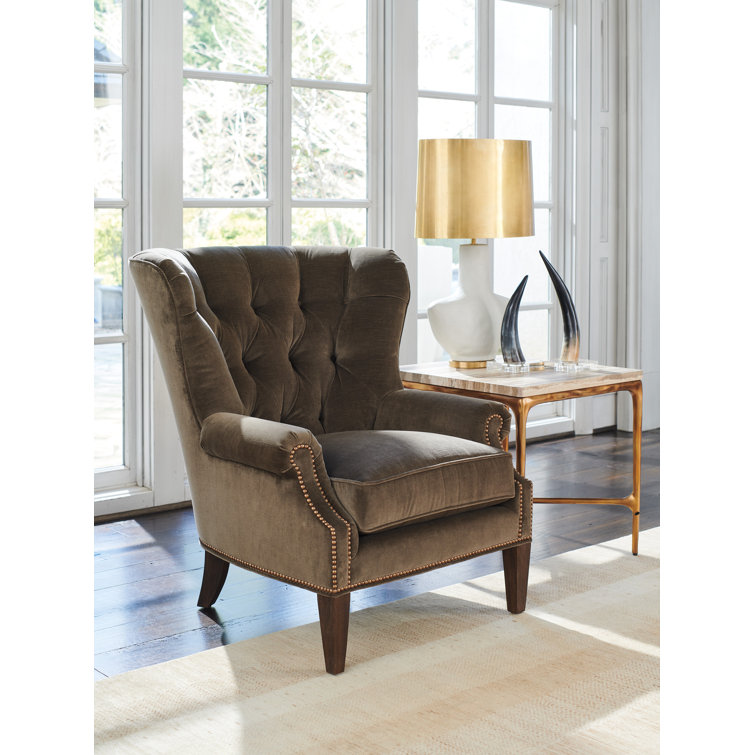 Silverado Atwater Walnut Accent Chair with Old Brass Nailhead Trim