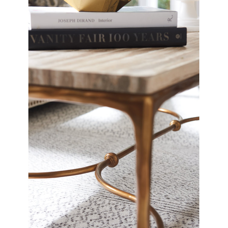 Menlo Park Beige Gold Rectangular Cocktail Table with Tiger Travertine Top