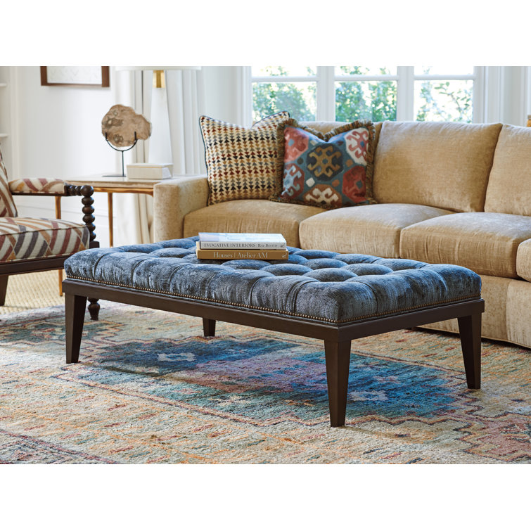 Charcoal Tufted Cocktail Ottoman with Natural Nailhead Trim