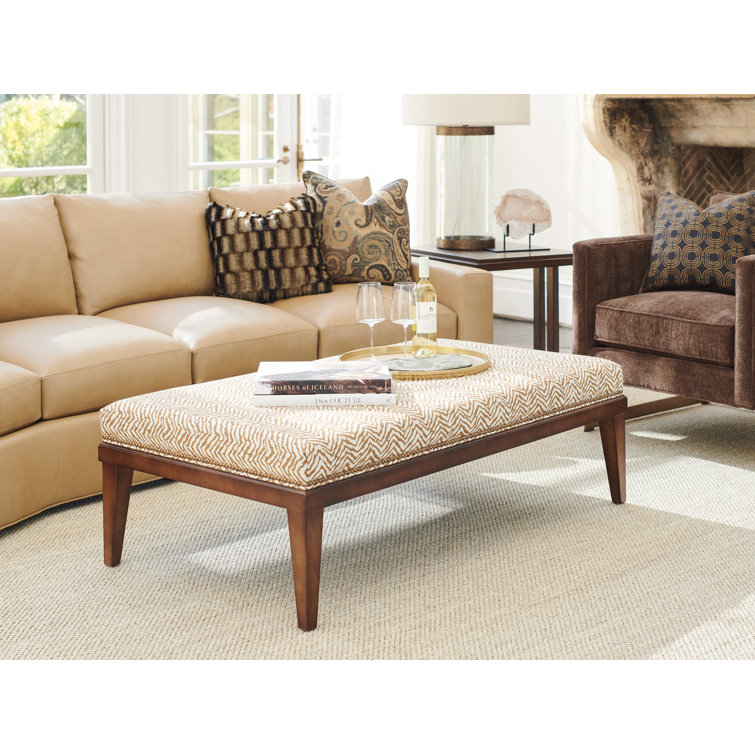 Umbria Beige Tufted Cocktail Ottoman with Old Bronze Nailhead Trim
