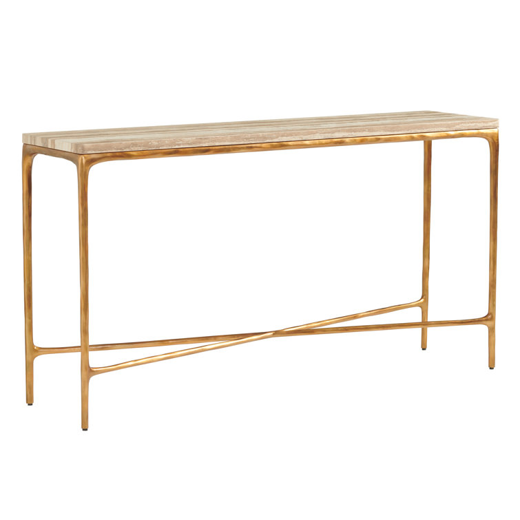 64" Gold and Beige Stone Top Rectangular Console Table
