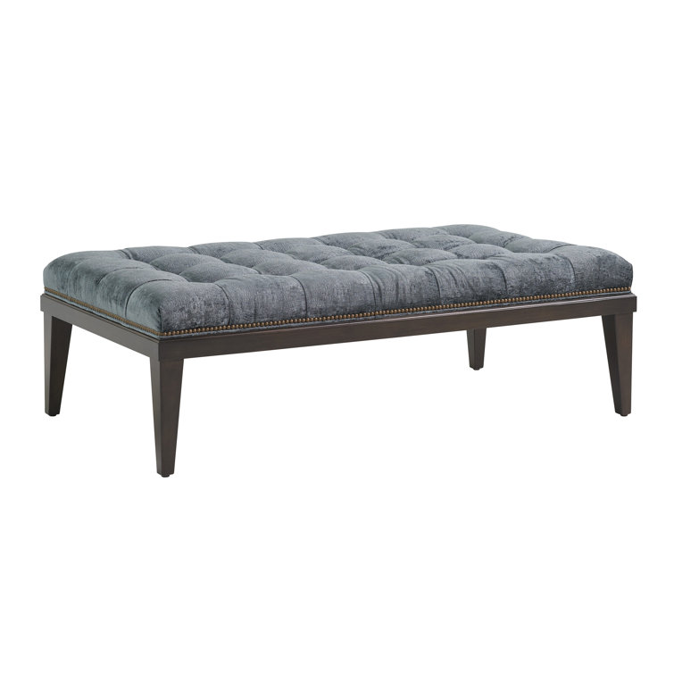 Charcoal Tufted Cocktail Ottoman with Natural Nailhead Trim