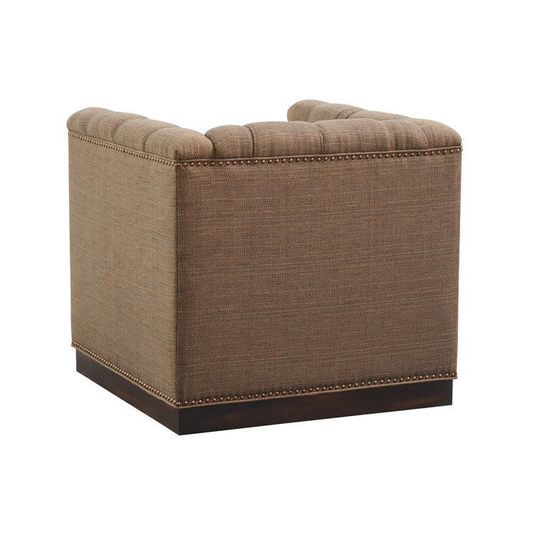 Lexington Dark Mocha Tufted Swivel Accent Chair with Old Brass Trim