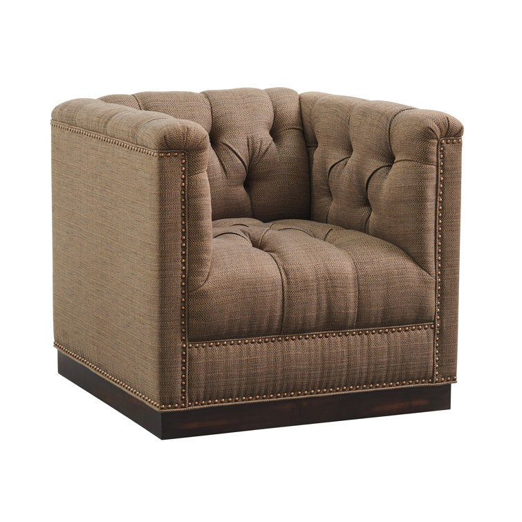 Lexington Dark Mocha Tufted Swivel Accent Chair with Old Brass Trim
